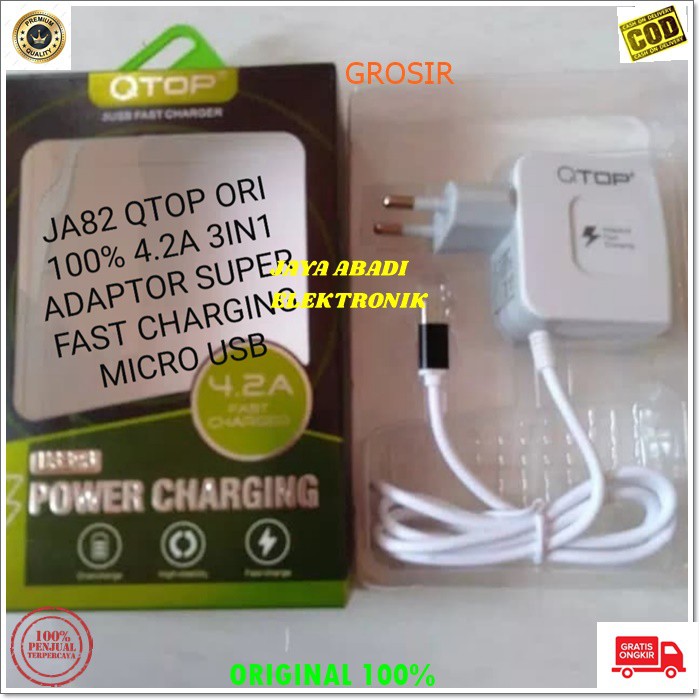 J82 ORIGINAL QTOP 4.2A ADAPTOR FAST CHARGING 3 USB TRAVEL ADAPTOR CHARGER FLASH CAS CASAN MICRO USB  3in1 adaptor hp micro usb cas casan super fast charging travel charger flash charge quick qualcomm adapter adaptive watt w kabel data androit handphone qu