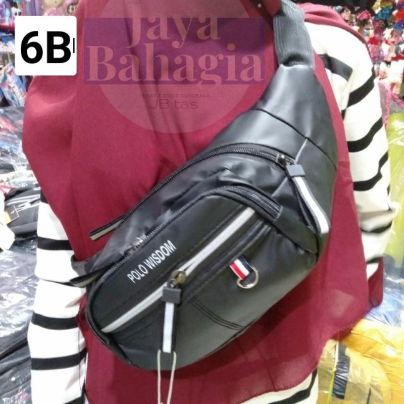 Waistbag Polo Wisdom Bahan Micro Waterproof Tas Pinggang Pria Import