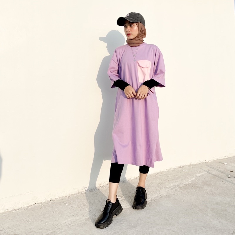 KAOS TUNIK POLOS POCKET OVERSIZE  WANITA KAOS DRESS