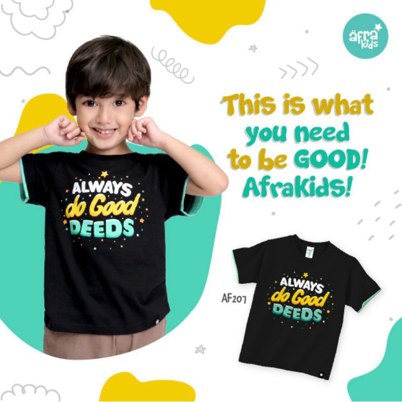 kaos anak muslim lengan pendek hitam afrakids