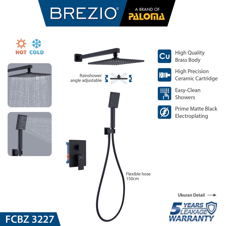 BREZIO FCBZ 3227 KERAN SHOWER TANAM PANAS DINGIN TEMBOK KRAN AIR BLACK HITAM