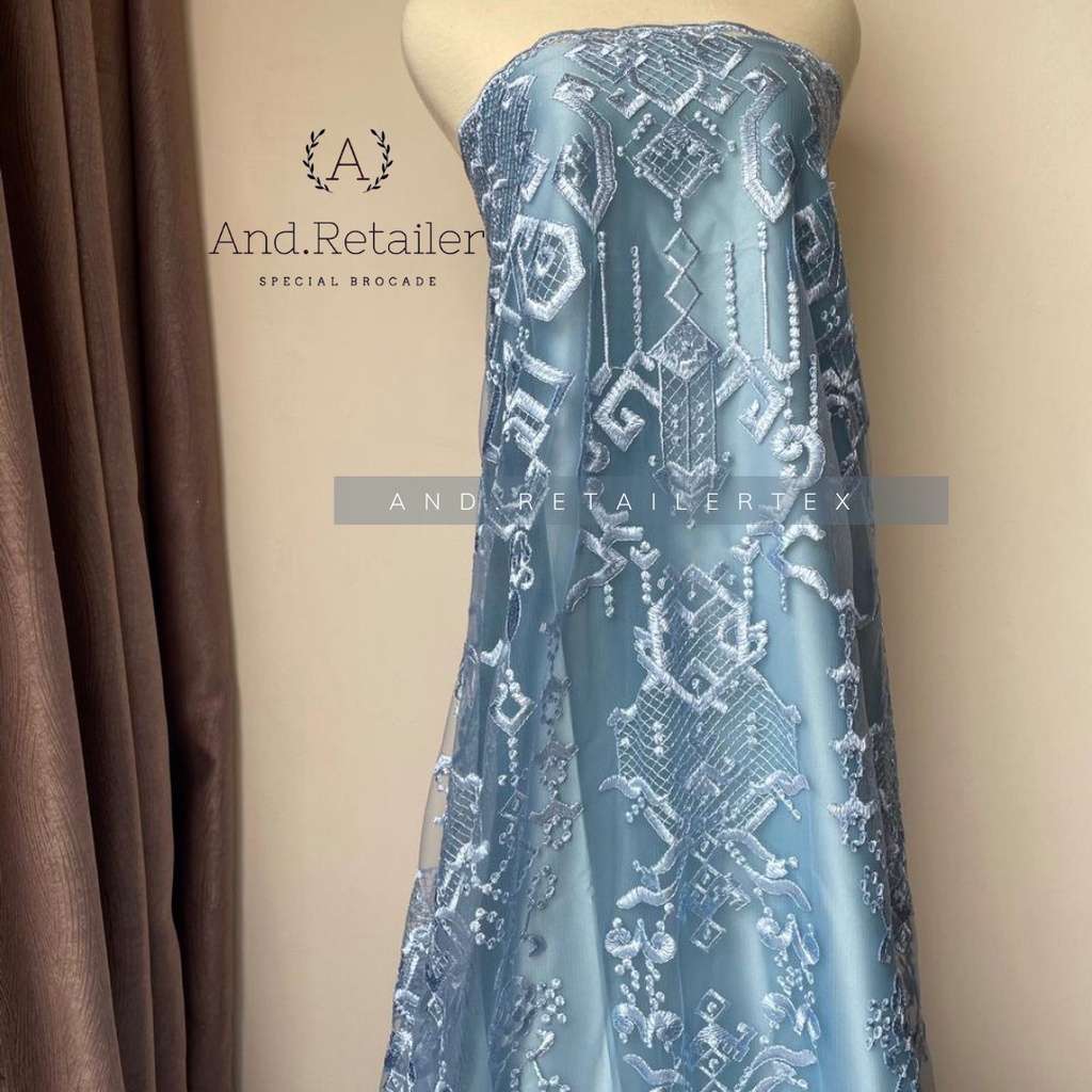 Bahan kebaya Tile Exclusive Maison design By Sapto warna baby Blue Full bordir