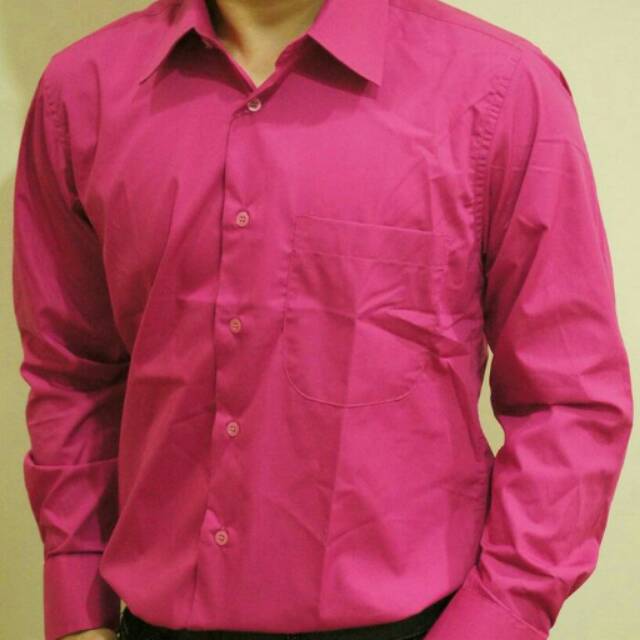 Kemeja lengan panjang warna pink tua/fanta