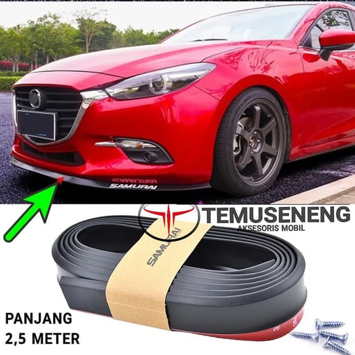 Lis Samurai Hitam Polos 2,5 Meter Karet Rubber Pelindung Bumper Mobil Bodykit Front Lips