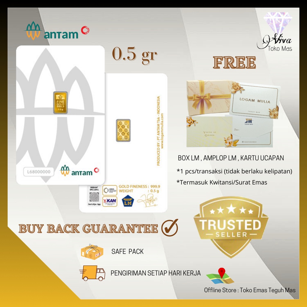 LM ANTAM CERTIEYE 0,5 gr EMAS LOGAM MULIA CERTICARD 999,9