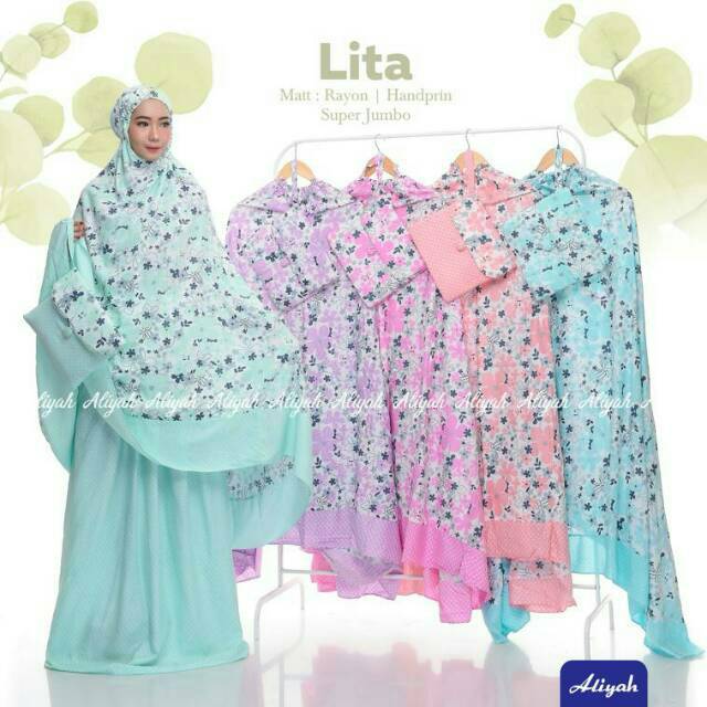 Mukena Dewasa Aliyah Lita Super Jumbo Motif Bunga Katun Rayon Adem Tebal Jatuh