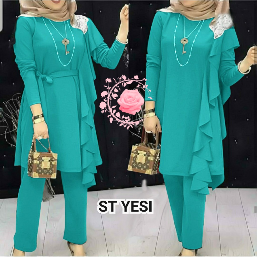 ST YESI/ SETELAN WANITA HIJAB SIZE L, XL, 2XL/ ONE SET BAHAN MOSSCREPE/ SET WANITA LENGAN PANJANG TERBARU-TOSCA