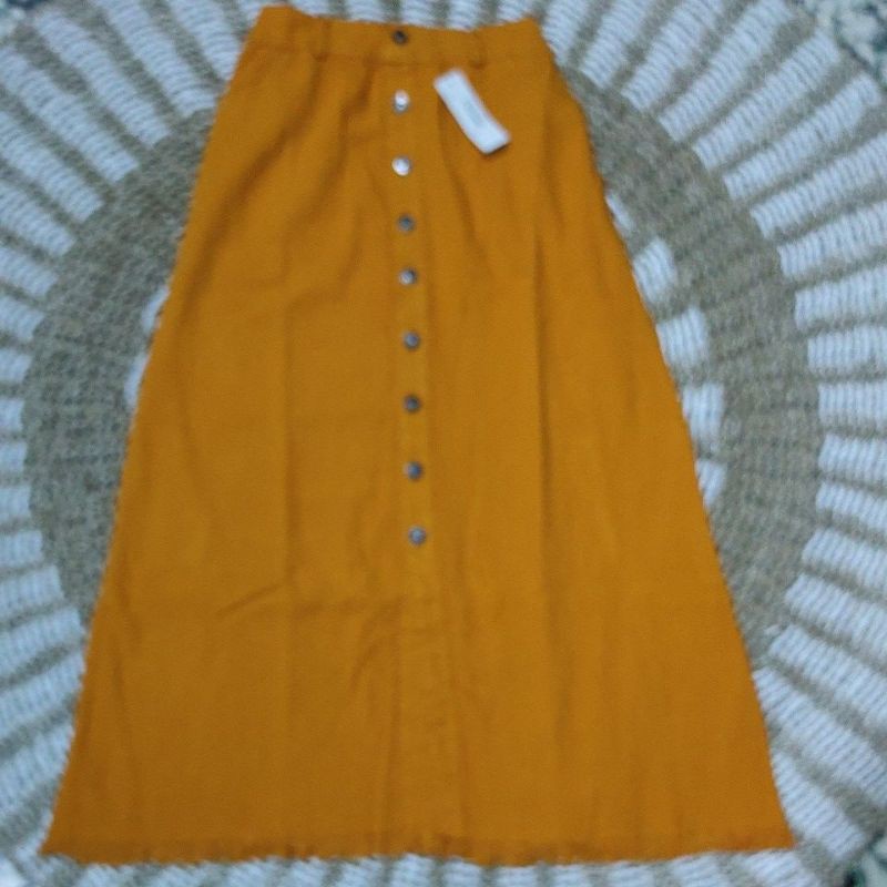 ROK PANJANG GISCA KANCING DEPAN// ROK BUTON MURAH// ROK RAWIS CANTIK-Mustard
