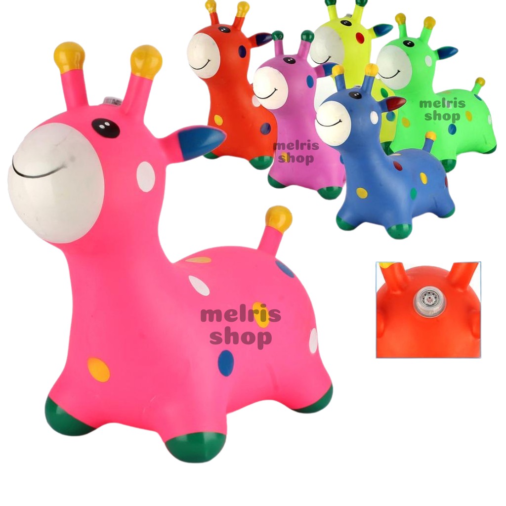 Jumping Animal Jerapah / Mainan Tunggang Kuda Kudaan Karet ( ada musik dan lampu )