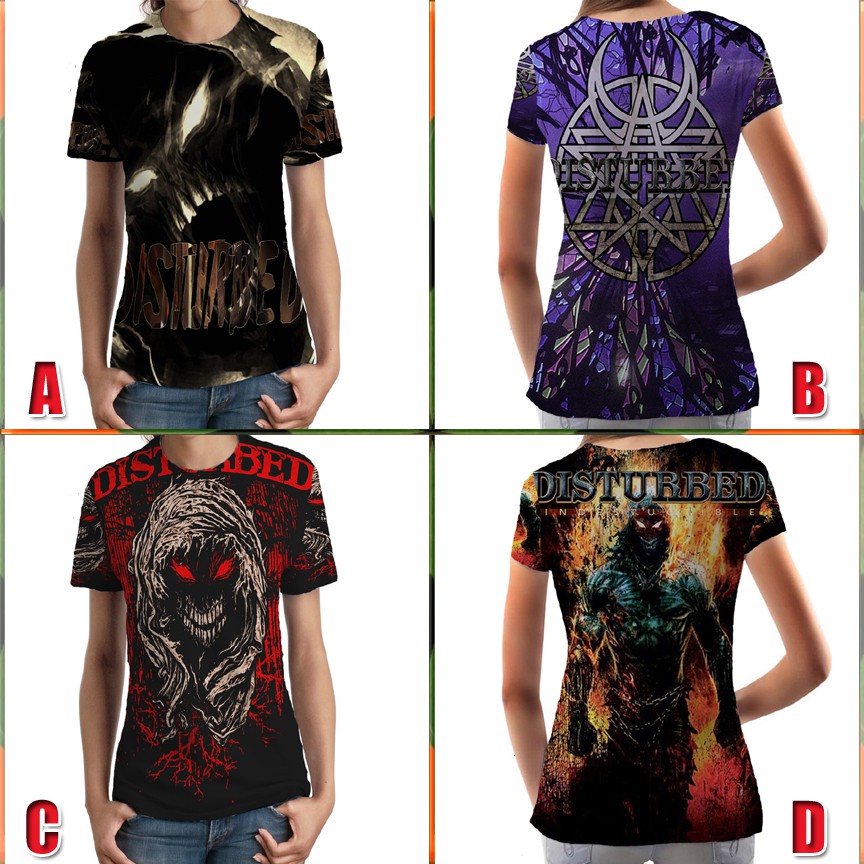 Kaos Disturbed Band New Full Print Tshirt Bahan Polyester