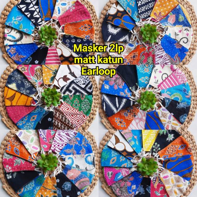 1 lusin Masker batik 2lapis model earloop motif random