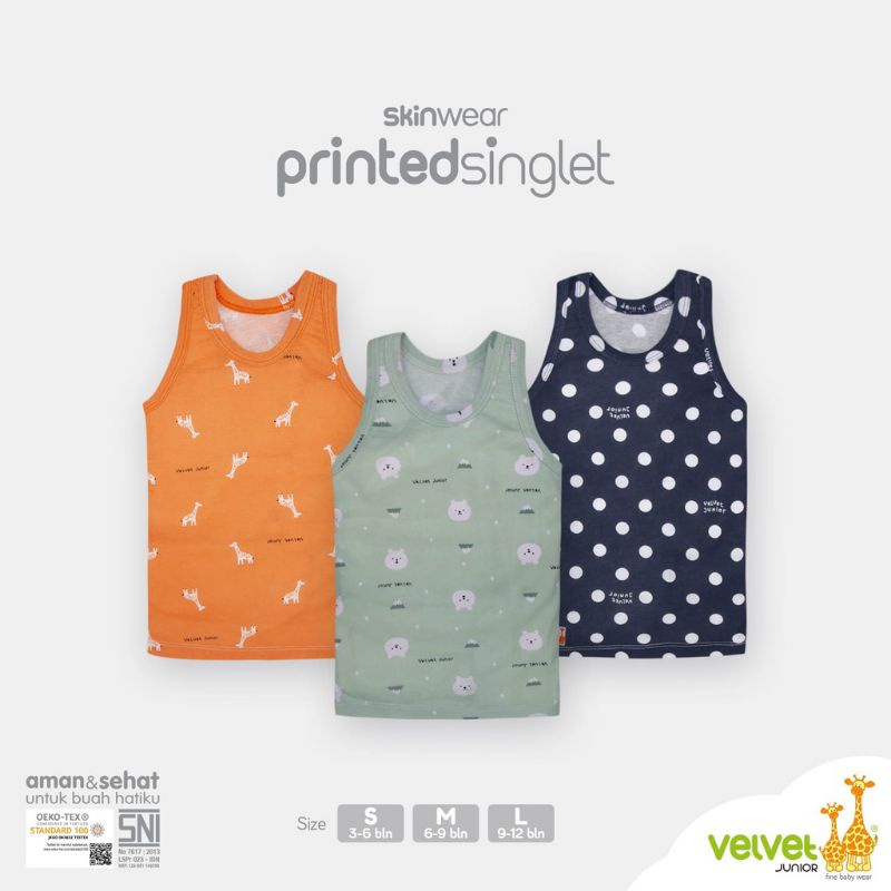 3Pcs SINGLET VELVET JUNIOR PRINT SNI , KAOS DALAM VELVET JUNIOR MOTIF FULL PRINT S ,M, L ,LB ,2 ,3