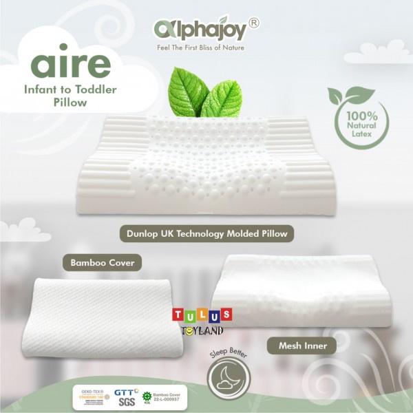 Alphajoy AIRE Infant to Toddler Pillow 100% Natural Latex Bantal contour postur tidur sehat anak bayi balita anti kuman