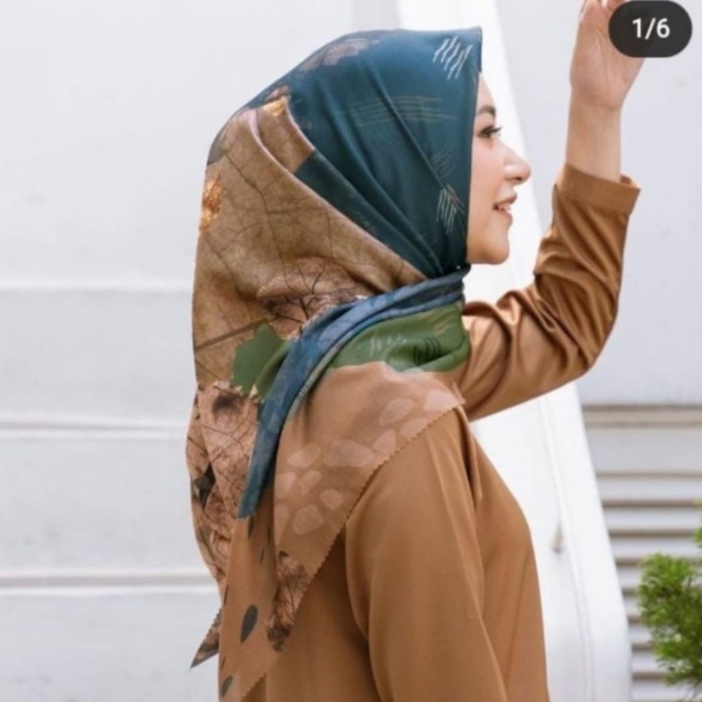 Terbaru !! Hijab Voal Segiempat Motif Teak Biru Kerudung Segiempat Motif Jilbab Instan