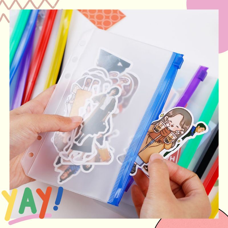 

SN105 Zipper Bag A6 A5 List Warna Warni / Ziplock 6 Lubang A6 A5 Transparant Warna Warni