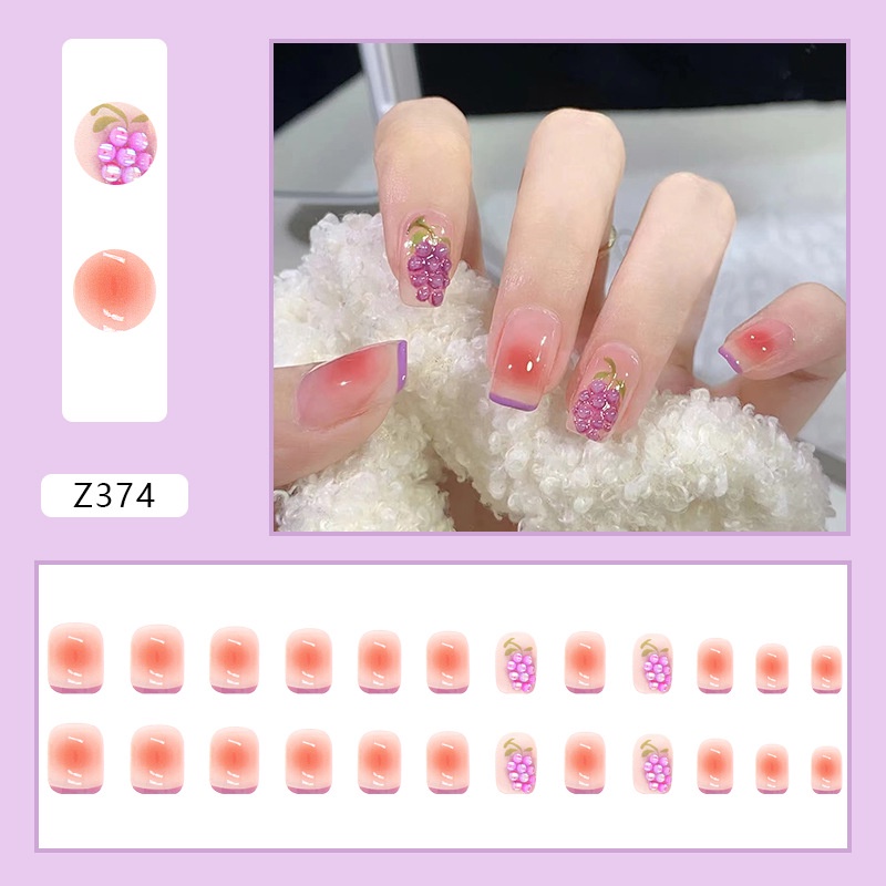 Z351-397 24pcs / Kotak Kuku Palsu Full Cover Hias Berlian Imitasi Untuk Nail Art