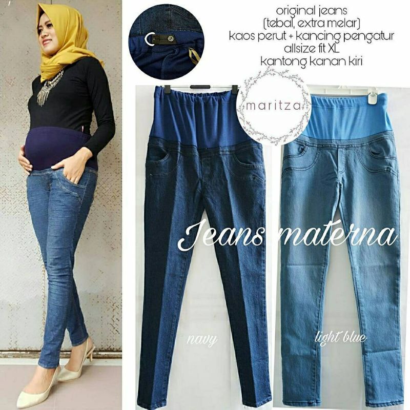 Jeans Materna, CELANA JEANS HAMIL/ CELANA BUMIL BAHAN JEANS STRETCH IMPORT KAOS PERUT FIT TO XL OOTD