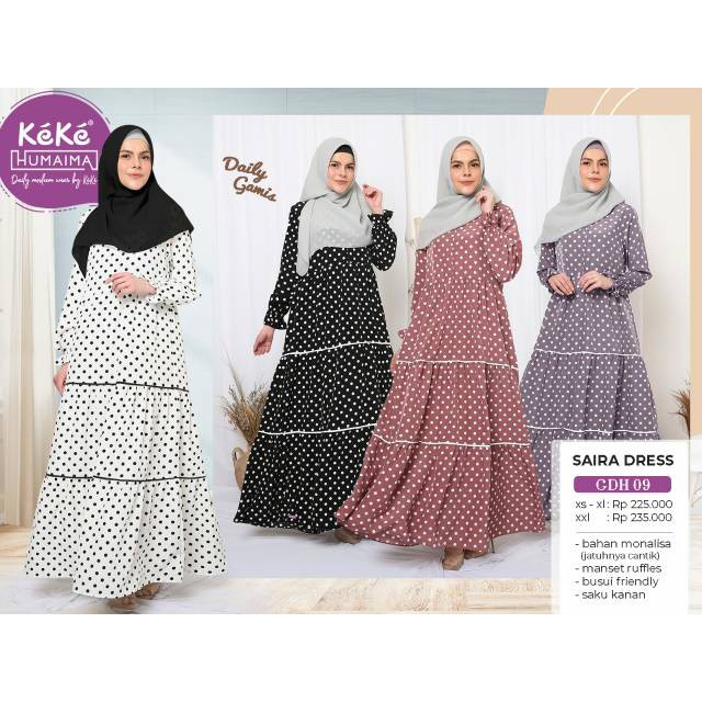 SAIRA DRESS KEKE HUMAIMA GDH 09 FASHION MUSLIM GAMIS PEREMPUAN DEWASA TERBARU 2020 BUSUI FRIENDLY