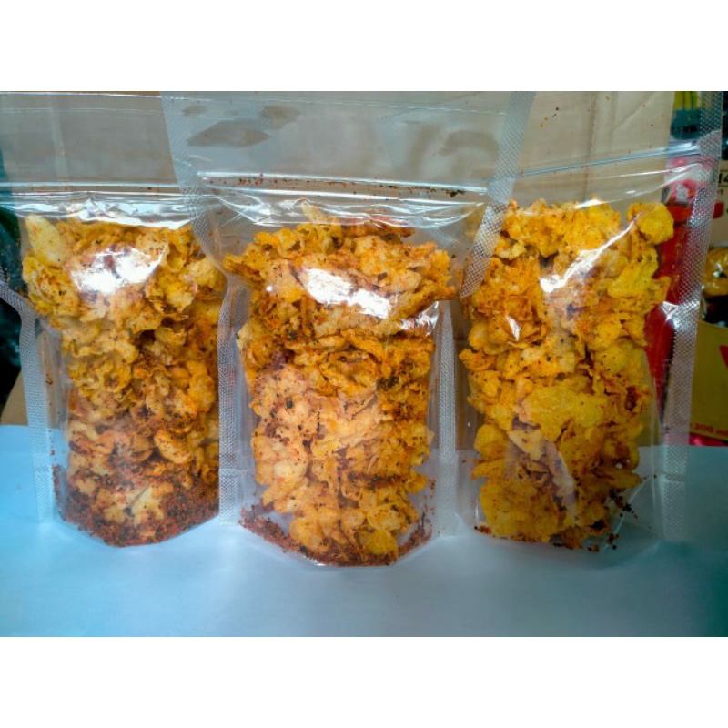 

emping jagung rasa pedas manis daun jeruk