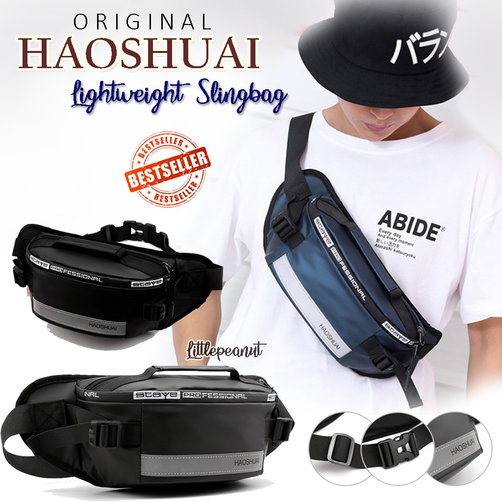 ORIGINAL HAOSHUAI Tas Selempang waistbag slingbag / Tas Slempang Cowok Pria Haoshuai Kekinian