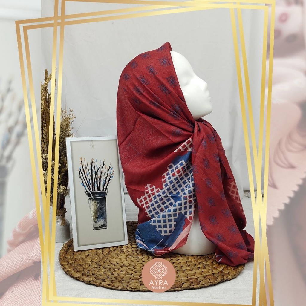 HIJAB SYARI SEGIEMPAT KERUDUNG JUMBO MOTIF JILBAB BESAR KERUDUNG JUMBO LASERCUT 130 cm JILBAB SYAR'I 130cm azzura Aubrey-I Cherry
