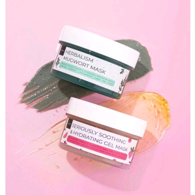 ( READY ) MASKER WAJAH SCARLET WHITENING HERBALISM MUGWORT MASK AND SERIOUSLY SOOTHING &HYDRATING GE
