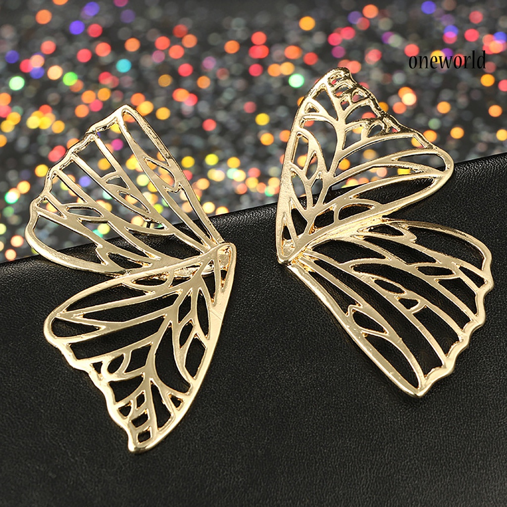 OW# Women Earrings Solid Color Dainty Pendant Exaggerated Butterfly Metal Hollow Earrings for Party