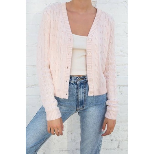 Brandy Melville Elizabeth Sweater Pink Cable Knit Cardigan