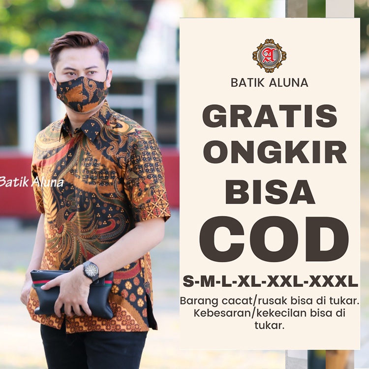 Batik tangan pendek pria premium ukuran jumbo XXXL Baju Kemeja Batik Aluna Solo PD011 Batik Aluna Pr