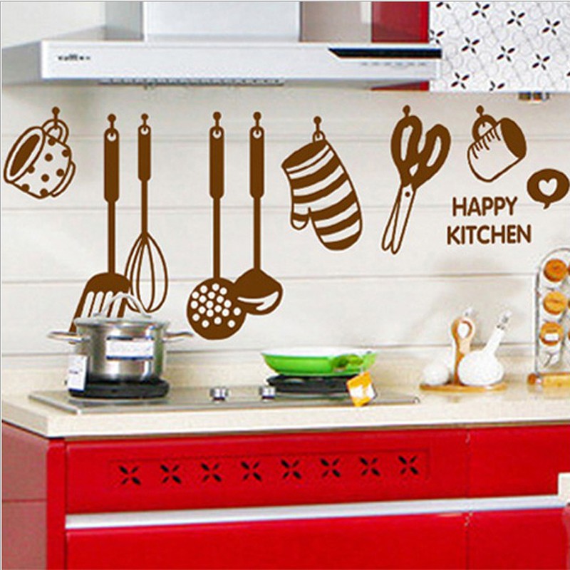 Removable Happy Kitchen Wall Art Stickers Vinyl Decal Diy Room Home Mural Decor Goodhomemarket Shopee Indonesia
