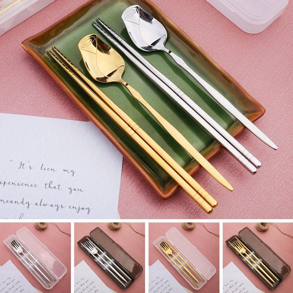 SOLIGHTER Cutlery Set Portable Fruit Fork Tableware Set Spoon Fork Chopsticks Set