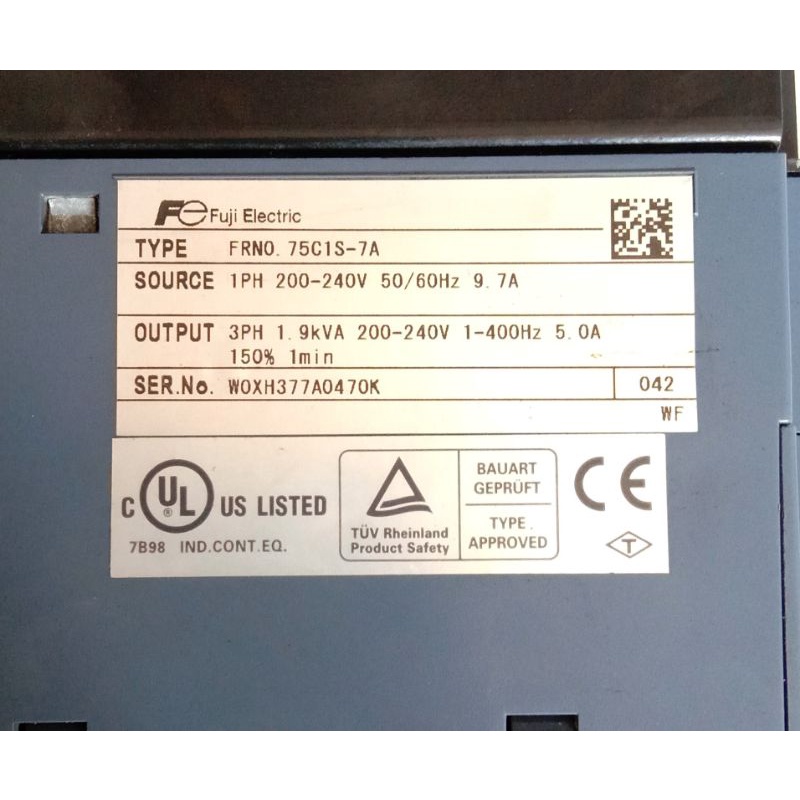 Inverter Fuji Electric Type FRNO 75C1S-7A