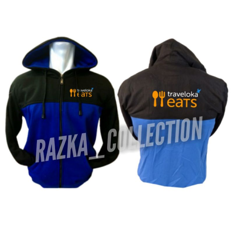 Jaket Sweater Hoodie Zipper Traveloka Eats pria dan wanita