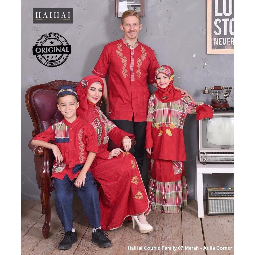 TERBATAS Model Baju Couple Keluarga HaiHai Couple Lebaran 07 Merah
