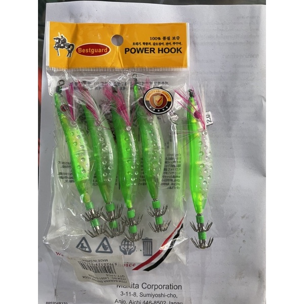 pancing sotong pancing cumi Squid Jig Umpan Cumi Sotong transparan hijau 2.0 1bks isi 5pcs