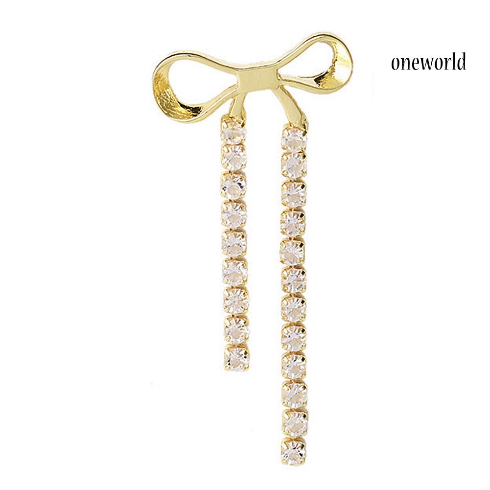 OW# Women Lady Elegant Shiny Alloy Bowknot Shaped Long Tassel Earrings Jewelry Gift