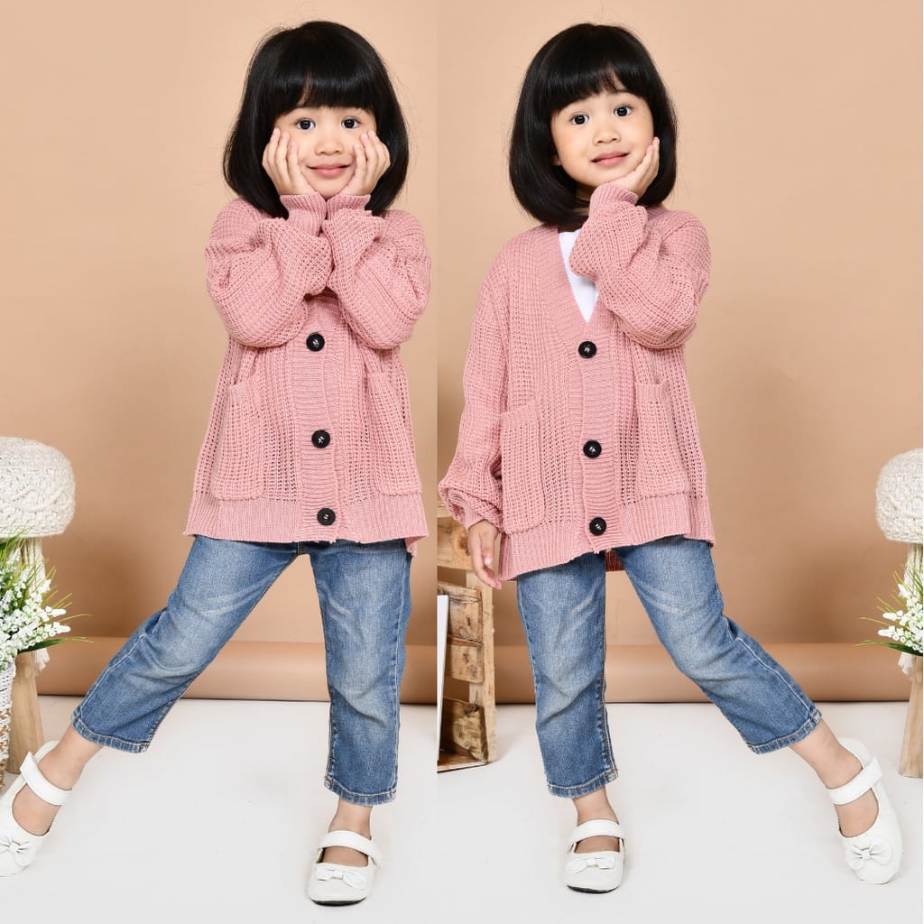 TokoMilkan Cardigan Rajut  Anak Perempuan Henzi Kids | Outer Anak  Umur 1 - 5 Tahun