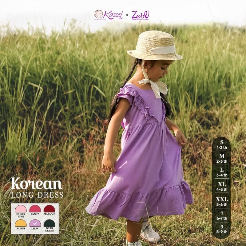 Kazel x Zebe Korean Long Dress - Baju Terusan Anak Perempuan  (KZL-KLD) WARNA RANDOM