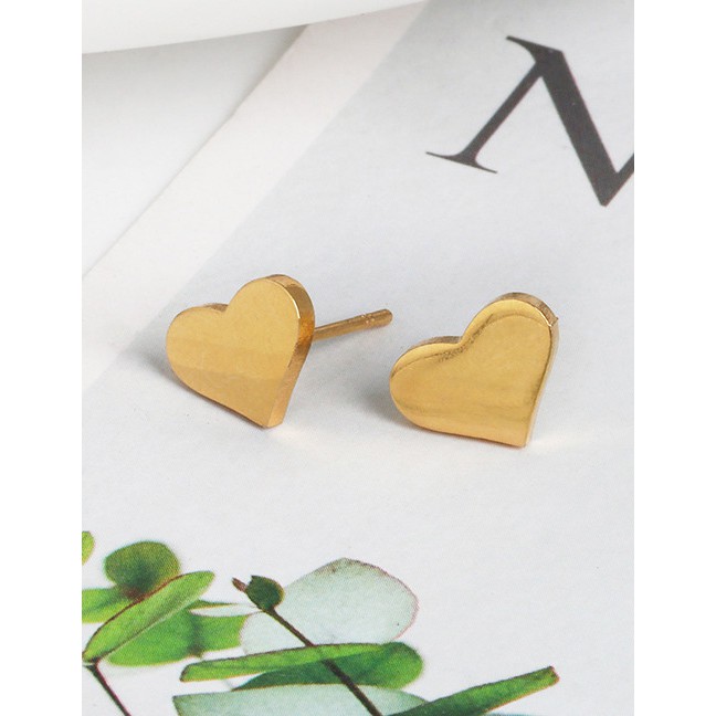 LRC Anting Tusuk Fashion Heart Golden Stainless Steel Geometric Pattern Earrings D44599