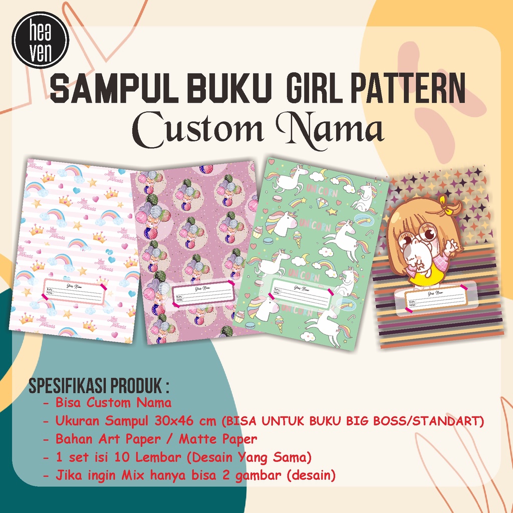 

Sampul Buku Tulis GIRL PATTERN - Sampul Buku Tulis LUCU PASTEL - CUSTOM nama - SAMPUL CUTE - MURAH