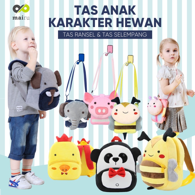Mairu Tas Sekolah Anak Boneka Karakter Zoo Edition Ransel Backpack 8801/ Selempang Sling Bag 8802