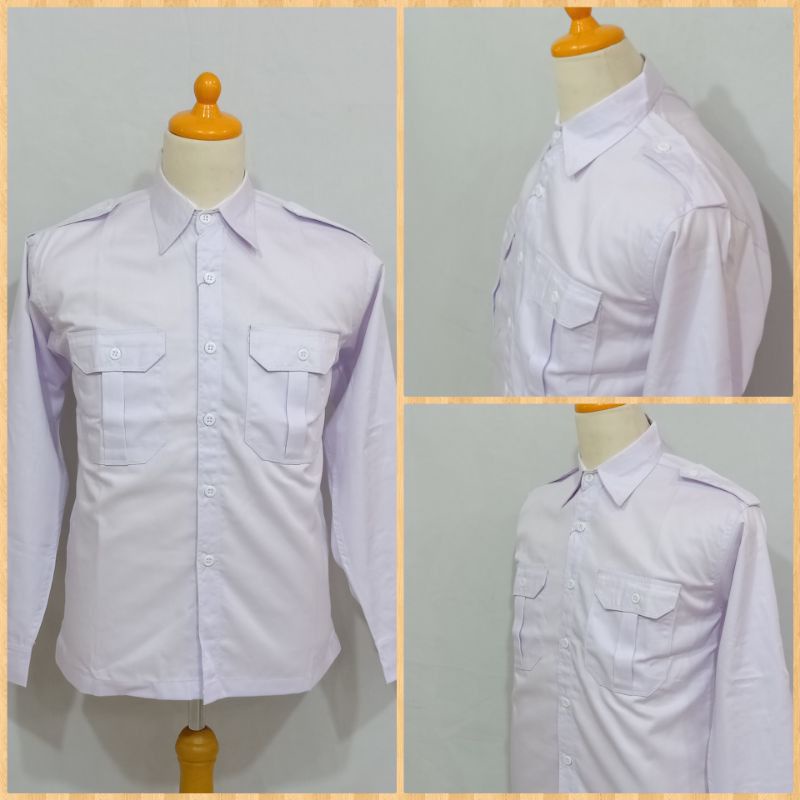 Kemeja PDH PDL PNS Putih Hitam Pria Lengan Panjang Kerja Kantor Bahan Katun
