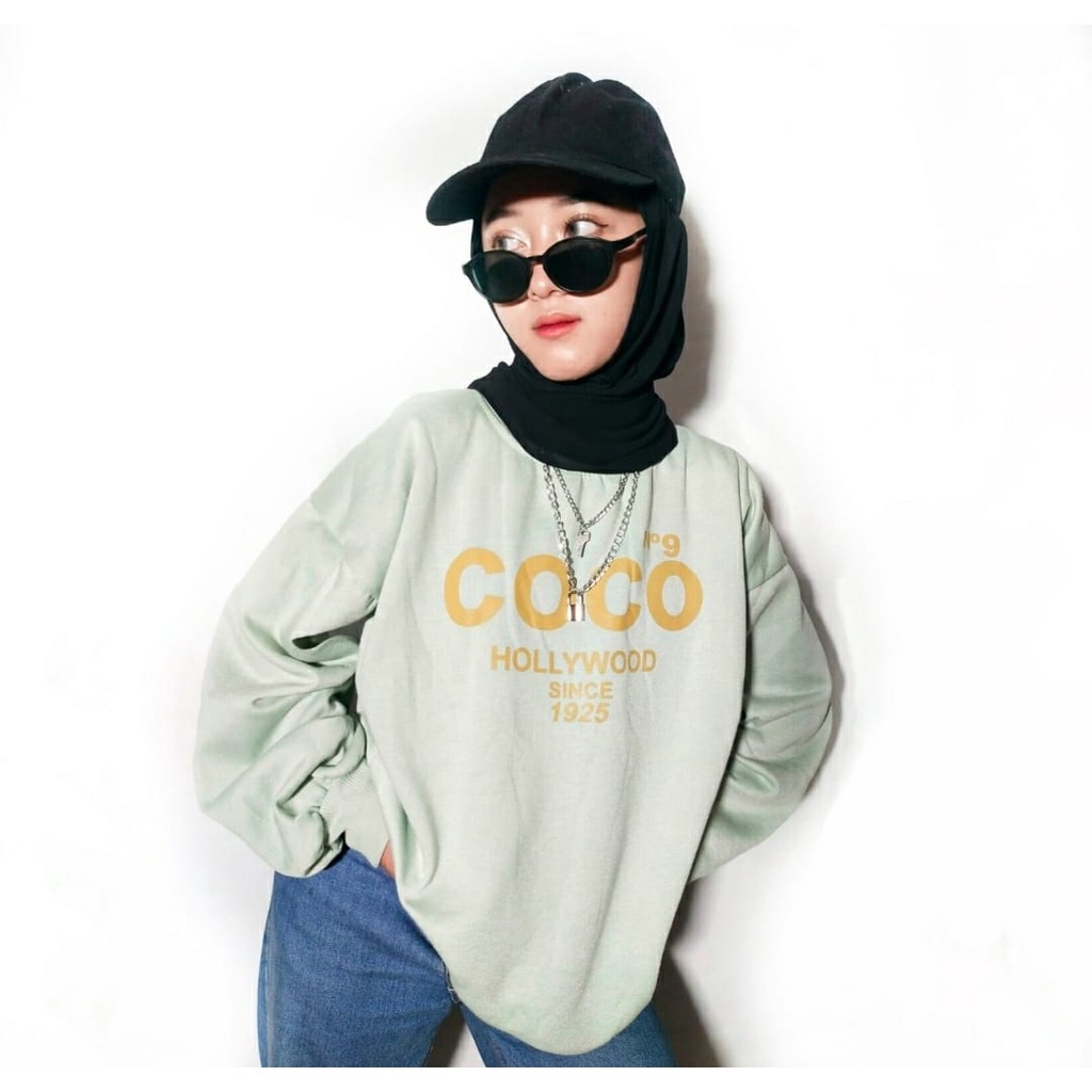 COCO 2XL 3XL Sweater Crewneck Oblong Oversize | Outerwear Pria Wanita Fashion Terkini Korean Style