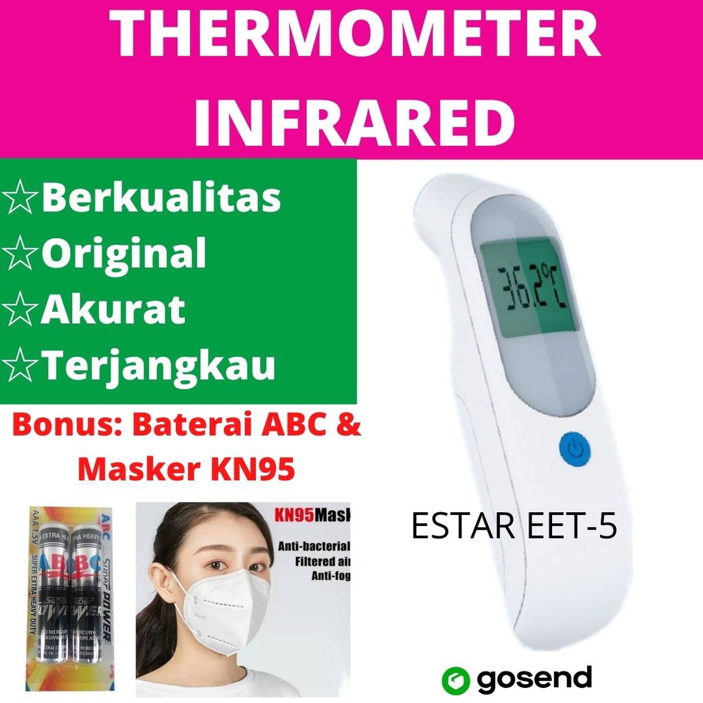 Free Baterai ABC & Masker KN95 - Thermometer Termometer Infrared Non Contact Digital Estar EET-5