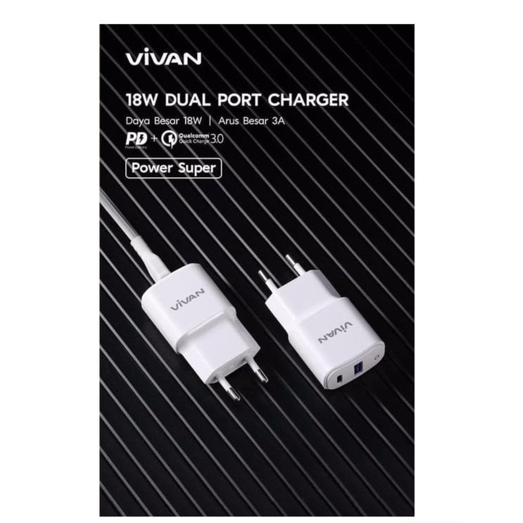 Vivan Super Power Charger 18W Dual Port Quick Charge 3A Fast Charging / Travel Charger Fast Charging