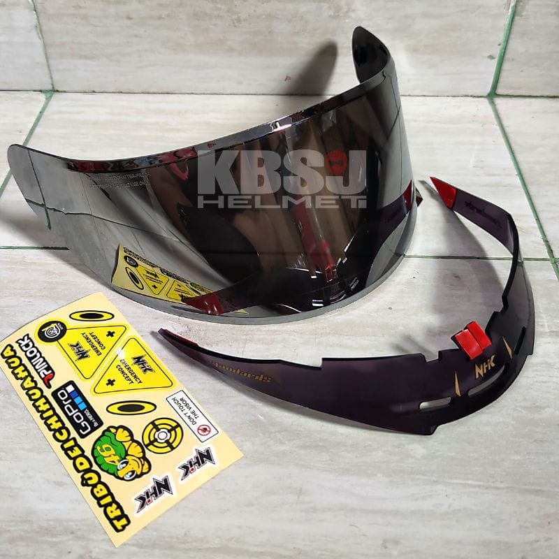 paket Kaca flat visor + spoiler NHK RX9 - Spoiler GM Race pro +stiker iridium SILVER blue Gold Drak Smoke Putih Bening