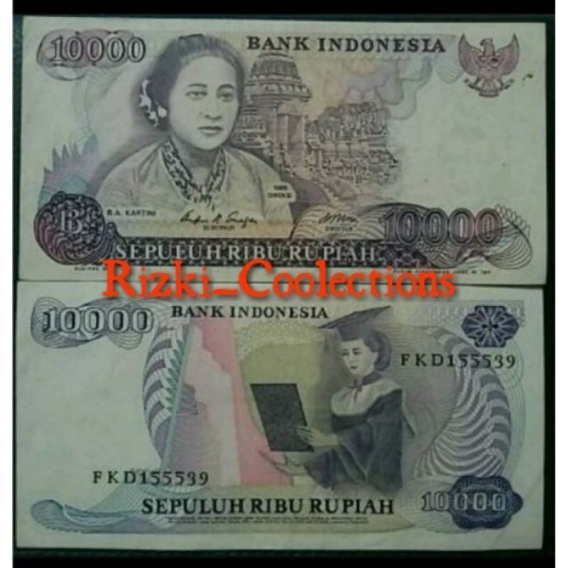 uang kuno 10.000 R.A.KARTINI. 10 000 rupiah kartini tahun 1985