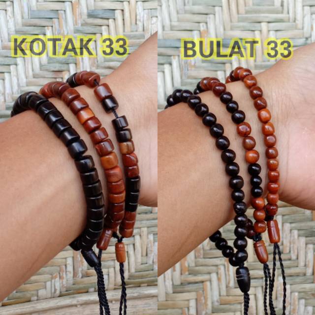 gelang tasbih 33 butir kokka bulat bulat kepala kayu kaukah kokka