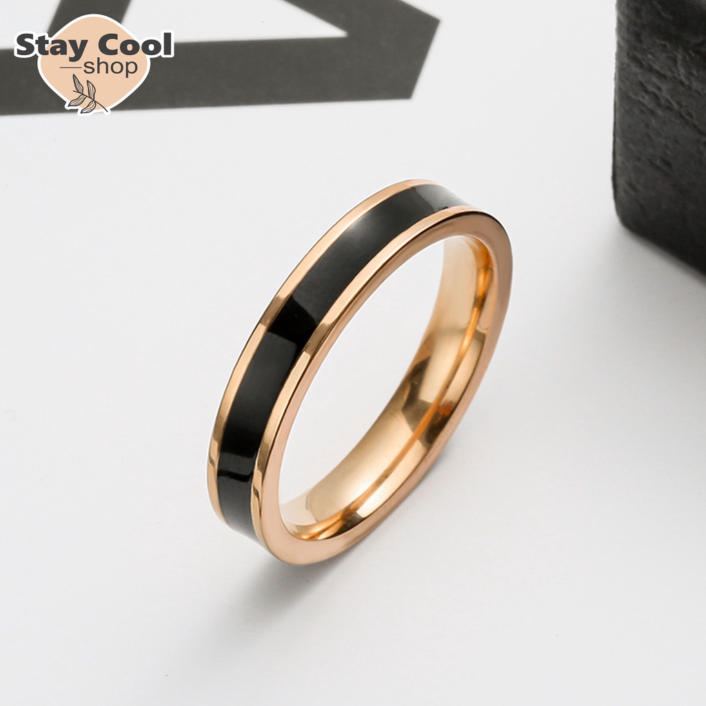 Cincin Titanium Pria Dan Wanita Kombinasi Warna Anti Karat Dan Luntur / Cincin Titanium Wanita Anti Karat/Cincin Couple/Cincin Combinasi Hitam Emas