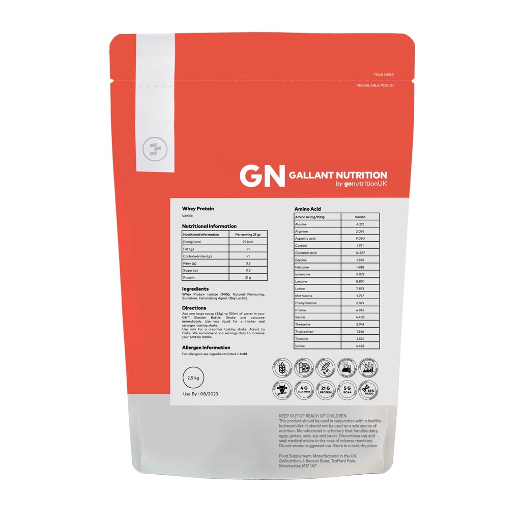 GN Gallant Nutrition Whey Protein Isolate 84% 5.5 Lbs 100 Serving Whey Protein Isolate By Go Nutrion UK